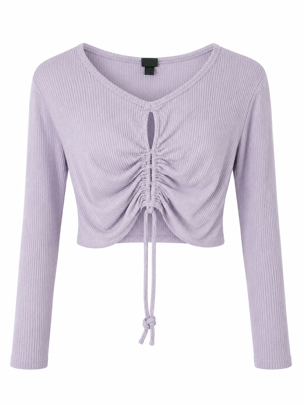 wild fable Lilac Ruched Drawstring V‑Neck Long-Sleeve Crop Top
